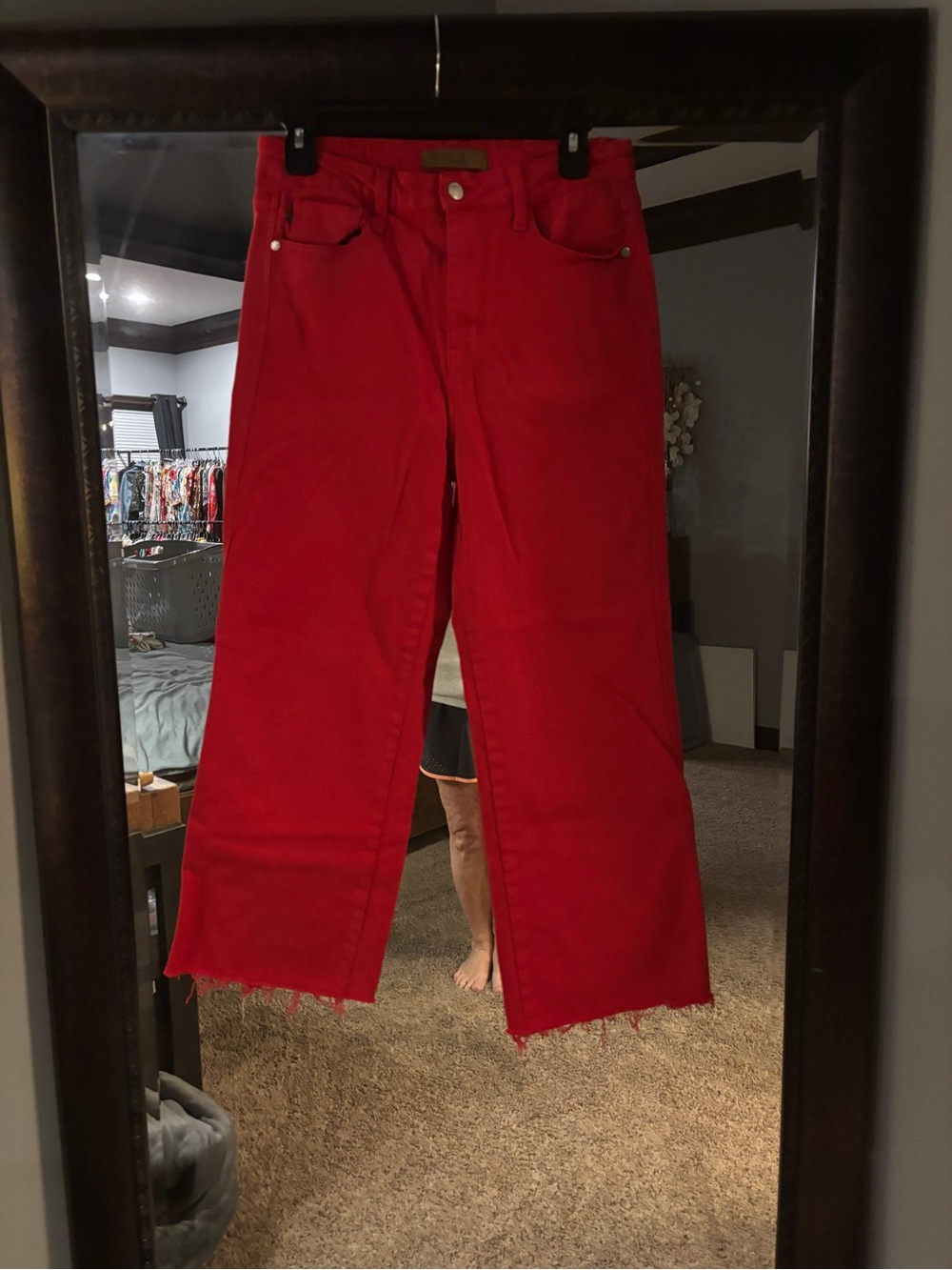Judy Blue Vibrant Red Wide-Leg Raw Hem Jeans